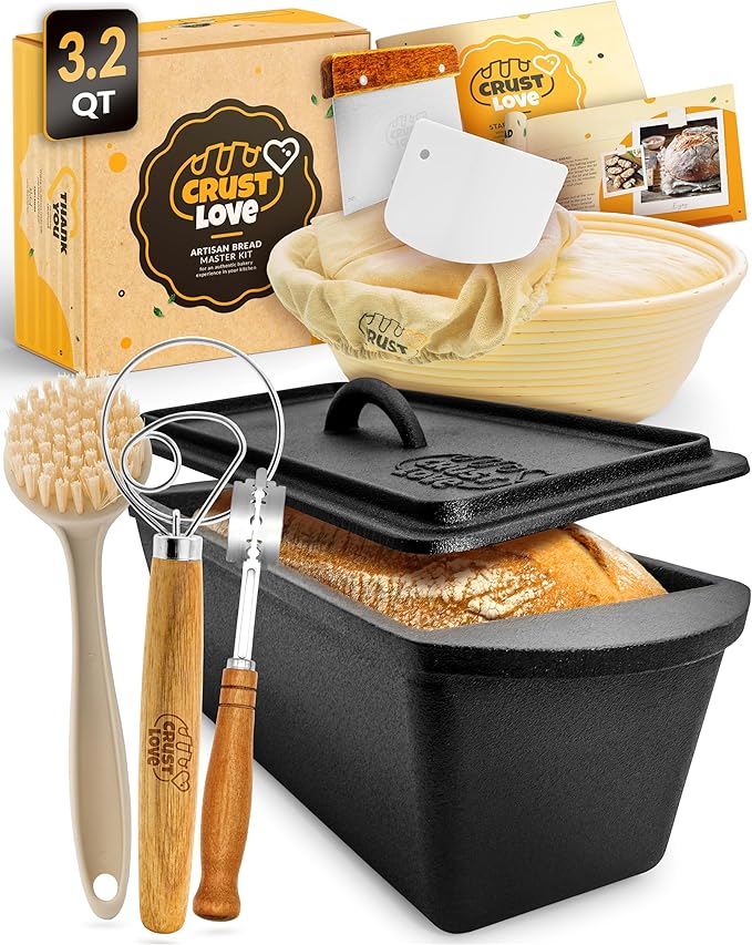 Rectangular Cast Iron Dutch Oven for Bread Baking - incl. Sourdough Bread-Baking Supplies - 3.2QT
