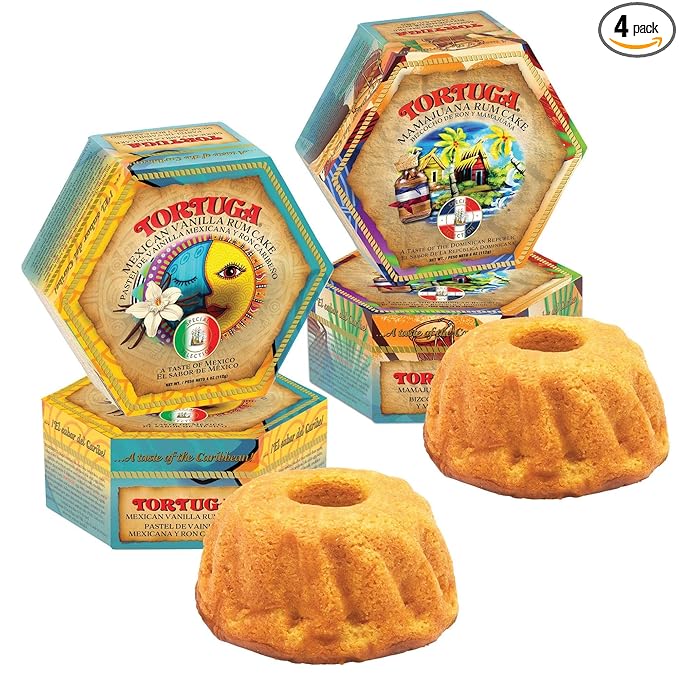TORTUGA Caribbean Mexican Vanilla & Mamajuana Rum Cake - 2-4 oz Caribbean Rum Cakes - 4 Pack - The