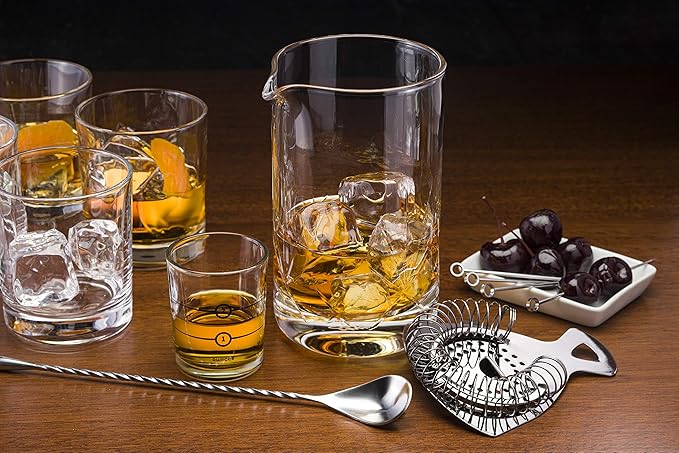 Cork & Mill Cocktail Mixing Glass, Old Fashioned Kit, Large 24 oz Crystal Cocktail Mixer for