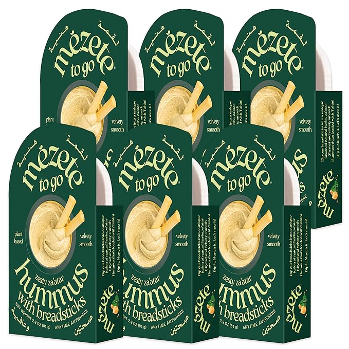 Mezete Authentic Middle Eastern Snack Pack | Zesty Za'atar(Thyme) Hummus Dip with Breadsticks |
