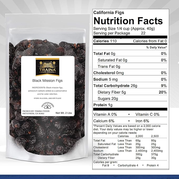 Traina Home Grown California Dried Whole Black Mission Figs - Healthy, No Added Sugar, Non GMO