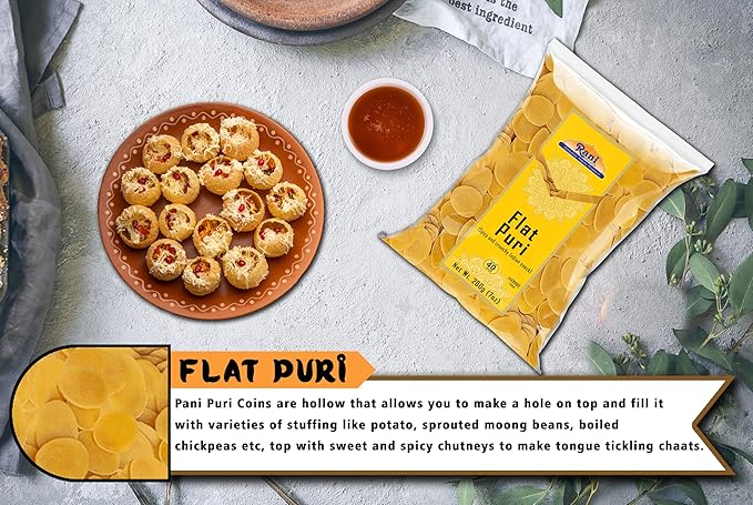 Rani Pani Puri Coins 7oz (200g) 80-85 Coins ~ Uncooked, Microwaveable wheat and Semolina Coins ~