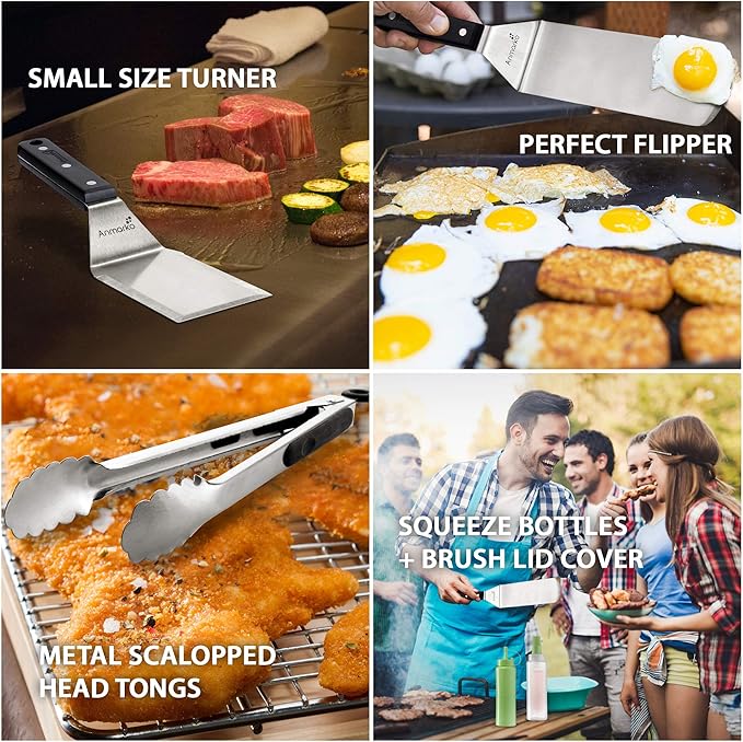 Metal Spatula Set of 4 - Griddle Accessories kit - Grill Flat Spatula Pancake Flipper Hamburger