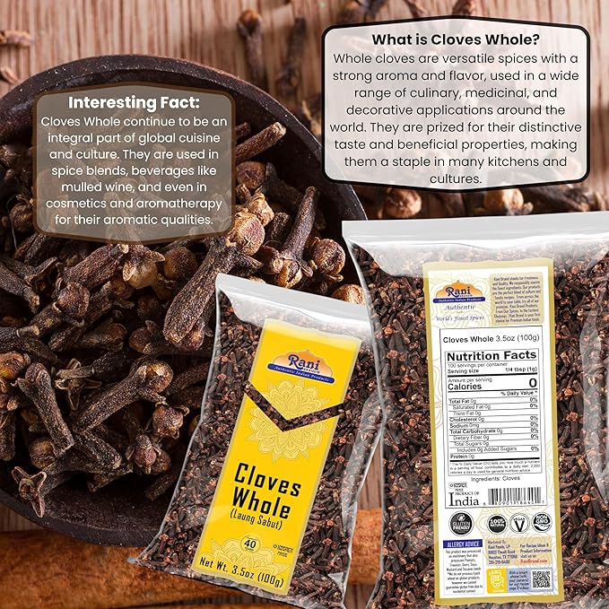 Rani Cloves Whole (Laung) 3.5oz (100g) Great for Food, Tea, Pomander Balls and Potpourri, Hand