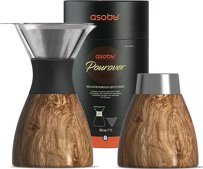 asobu Insulated Pour Over Coffee Maker (32 oz.) Double-Wall Vacuum, Stainless-Steel Filter and Take