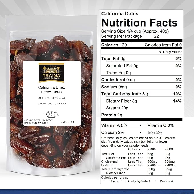Traina Home Grown California Dried Pitted Dates - Healthy, No Added Sugar, Non GMO, Kosher