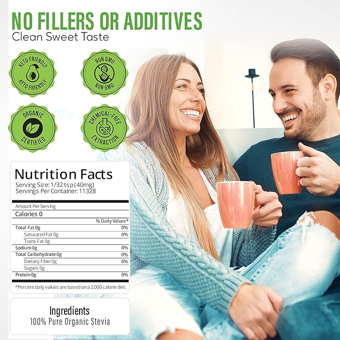Stevia Select Organic Stevia Powder Sugar Free Plant Based Stevia Sweetener Non GMO Pure Stevia