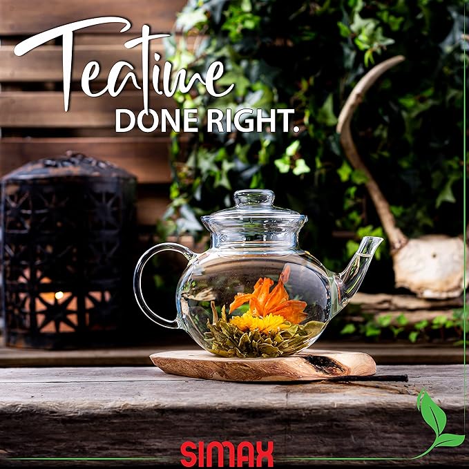Simax Glassware 33 Ounce Glass Teapot | With Spout, Microwave and Stovetop Safe, Heat, Cold, and