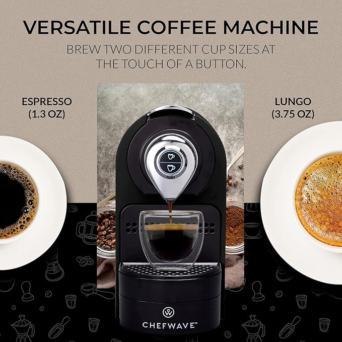 ChefWave Espresso Machine and Coffee Maker (Black) - Compatible with Nespresso Capsules
