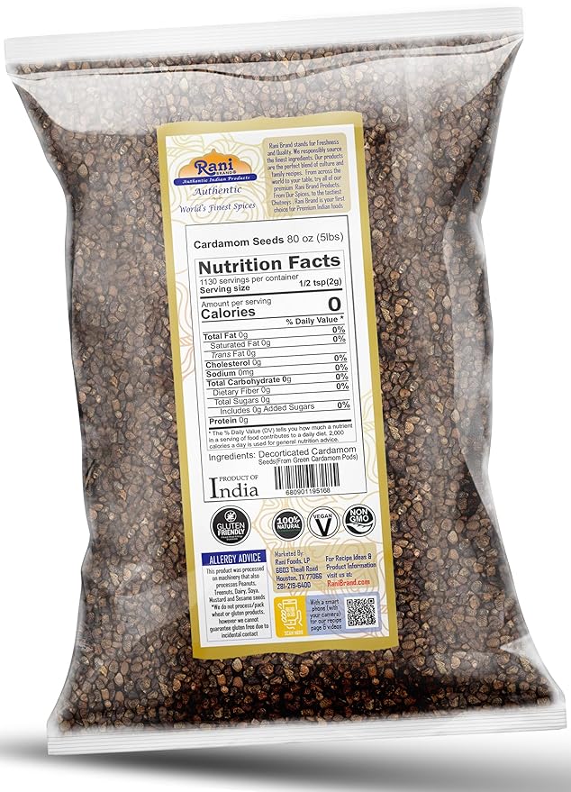 Rani Cardamom (Elachi) Decorticated Seeds Indian Spice 80oz (5lbs) 2.27kg Bulk ~ All Natural |