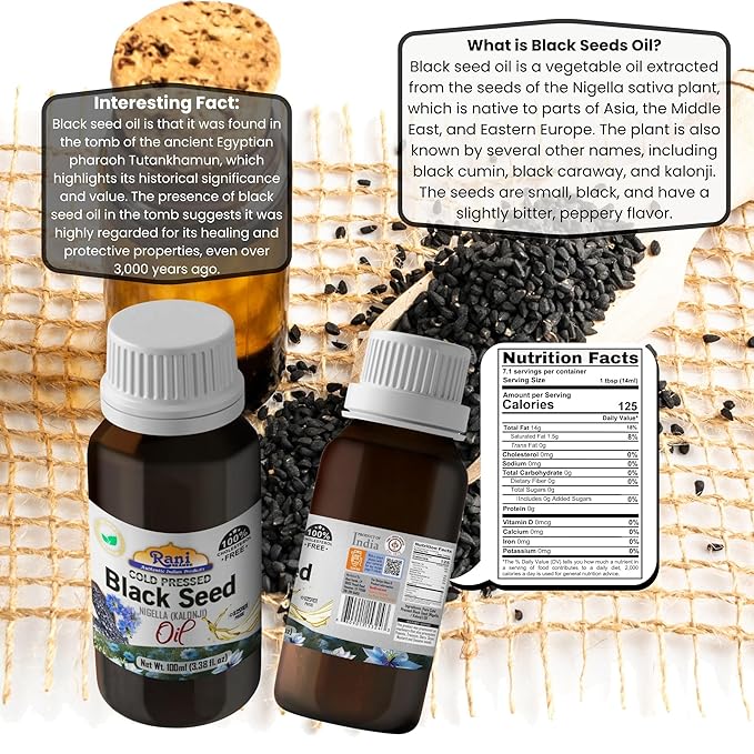 Rani Pure Black Seed (Nigella, Kalonji) Oil 3.38 Fl oz (100ml) Cold Pressed ~ 100% Cholesterol Free