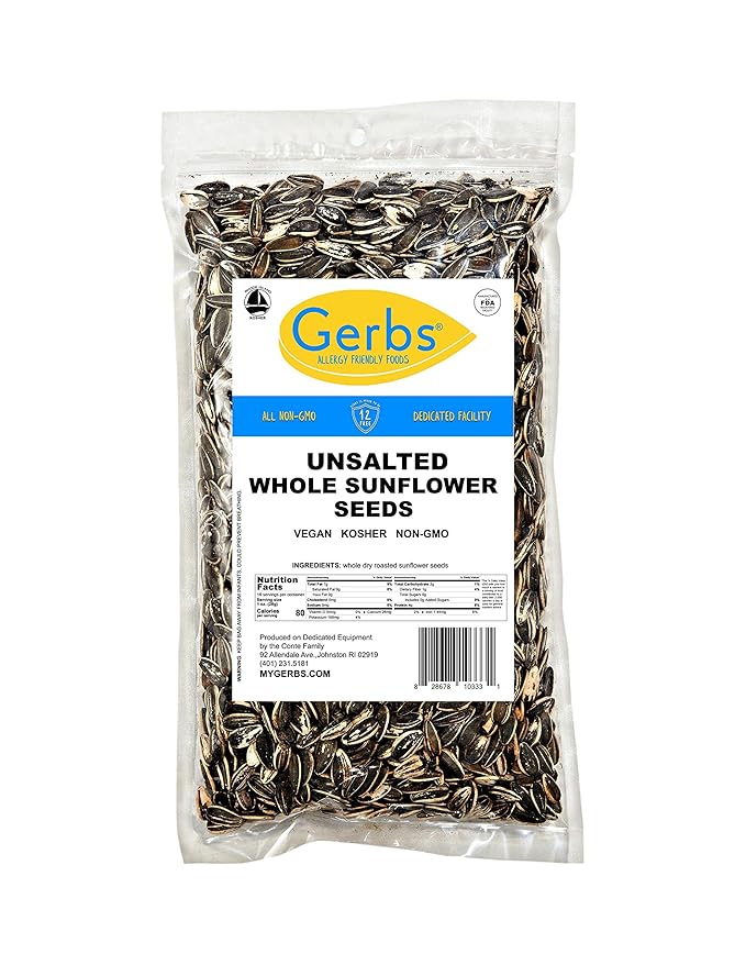 Gerbs Roasted Unsalted Whole Sunflower Seeds 1 lb. | Small Batch, No Additives, Resealable Bag |