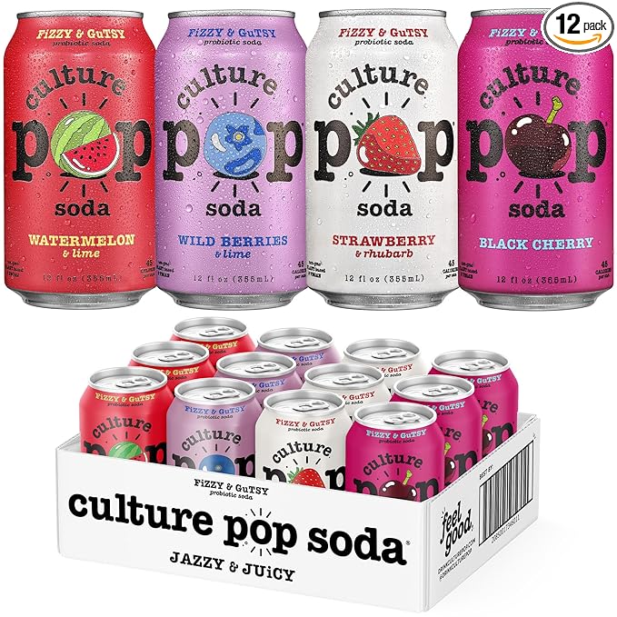 Culture Pop Soda, Jazzy & Juicy Variety Pack, Probiotic Low Sugar Soda, Sparkling Juice