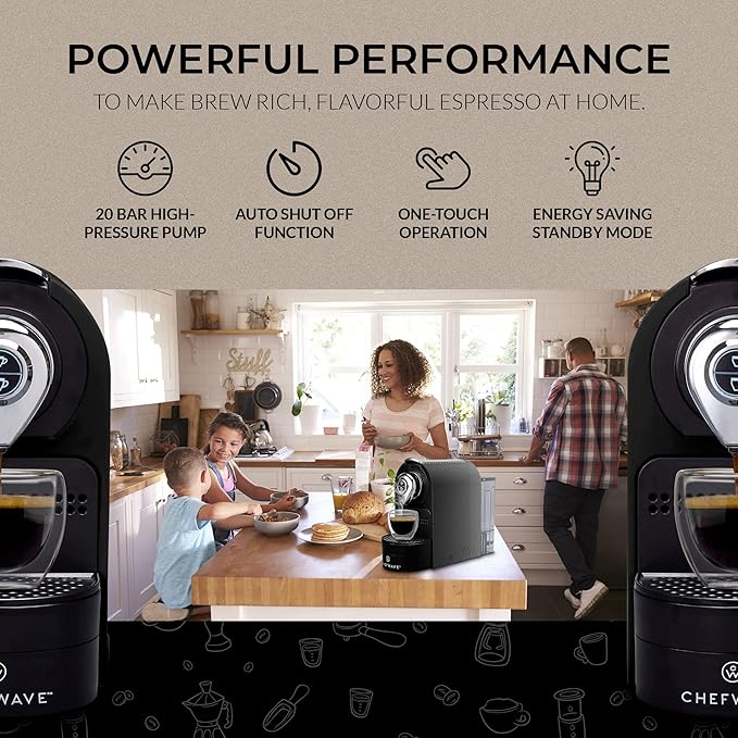 ChefWave Espresso Machine and Coffee Maker (Black) - Compatible with Nespresso Capsules