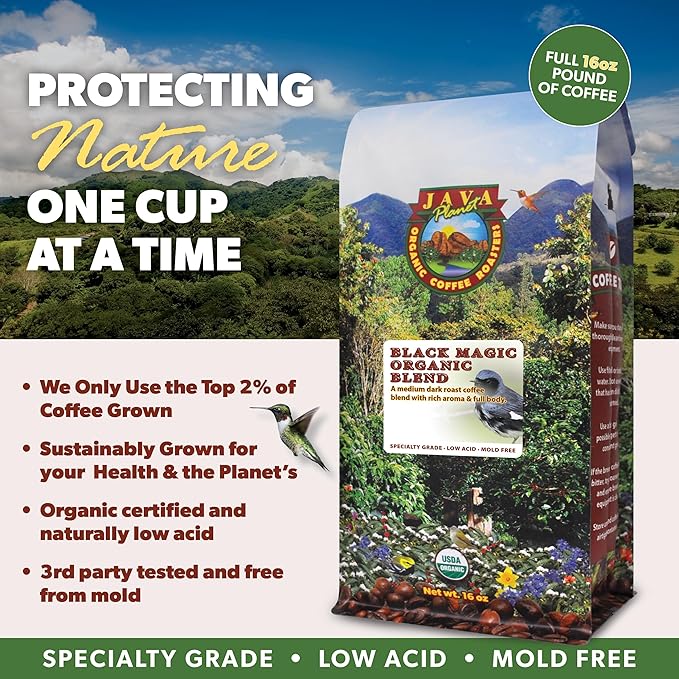 Low Acid Organic Coffee ??Whole Bean, Mold-Free & Stomach Friendly by Java Planet, Black Magic