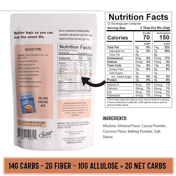 Sweet Logic Keto Baking Mix - Fudge Brownie - Gluten-Free - Dairy Free - Diabetic-Friendly - High