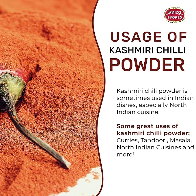 Spicy World Kashmiri Chili Powder Red 7 Ounce Resealable bag | All Natural Low Heat, Chili Powder