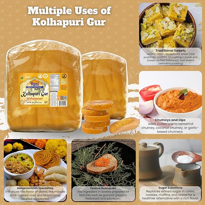 Rani Kolhapuri Gur (Jaggery) 175oz (11lbs) 5kg ~ Unrefined Cane Sugar, No Color added, Gluten