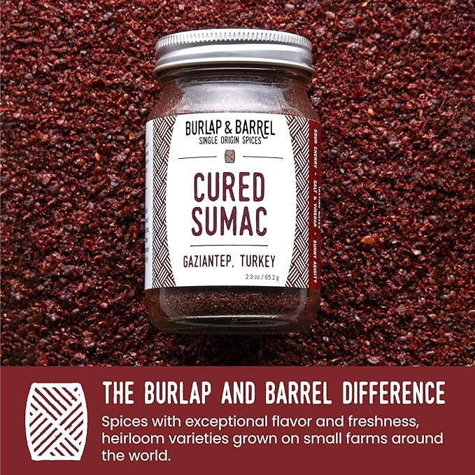 Burlap & Barrel Cured Sumac - Bright, Sour, Salty, Slightly Fermented Spice - Ground Sumac for