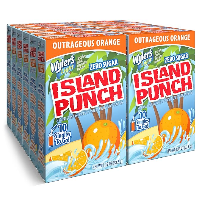 Wyler's Light Island Punch Singles To Go, Water Drink Mix, Outrageous Orange, 10 Count, Pack Of 12