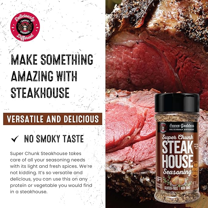 Sauce Goddess Super Chunk Steakhouse Spice Shaker (2-Pack) - Versatile, Delicious Steak Seasoning