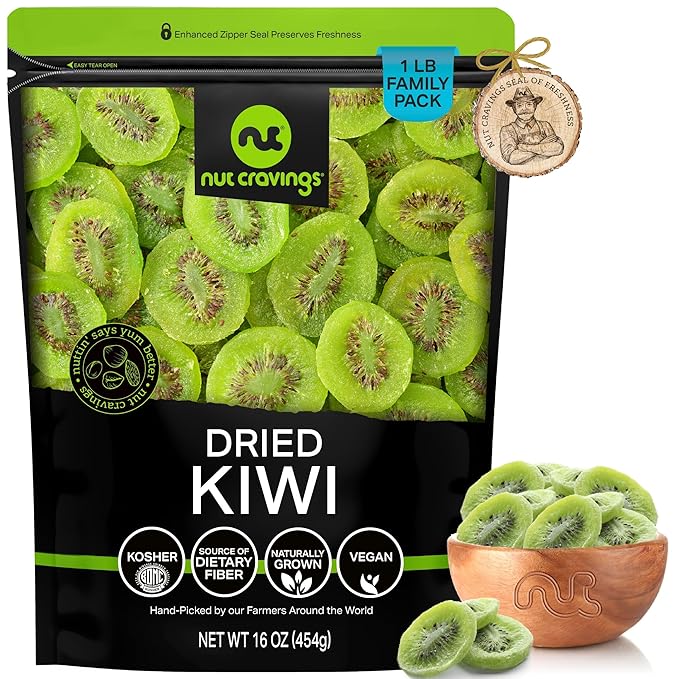 NUT CRAVINGS - Sun Dried Kiwi Slices, Lightly Sweetened (16oz, 1 LB) Bulk Dry Fruits Packed Fresh