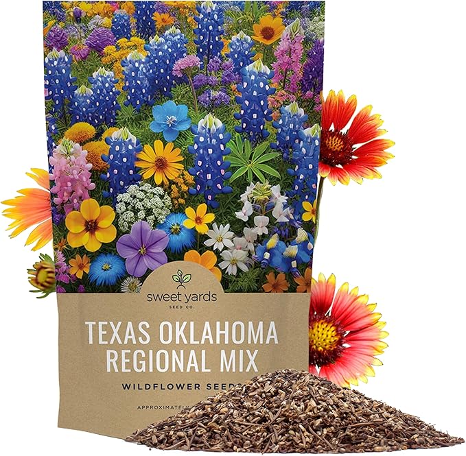 Texas Oklahoma Wildflower Seeds Mixture - Bulk 1/4 Pound Bag - Over 60,000 Native Seeds - Open