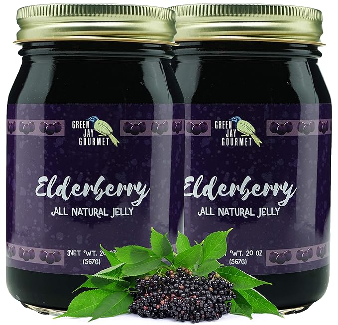Green Jay Gourmet Elderberry Jelly – All-Natural Jam with Elderberries & Lemon Juice – Vegan