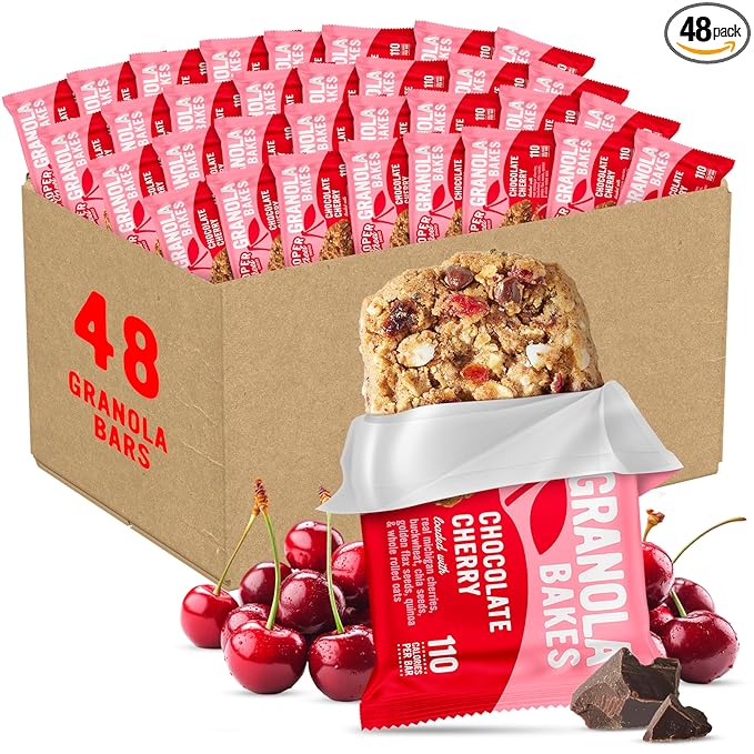 Cooper Street Chocolate Cherry Granola Bakes (48 Count) – Individually Wrapped Soft and Chewy