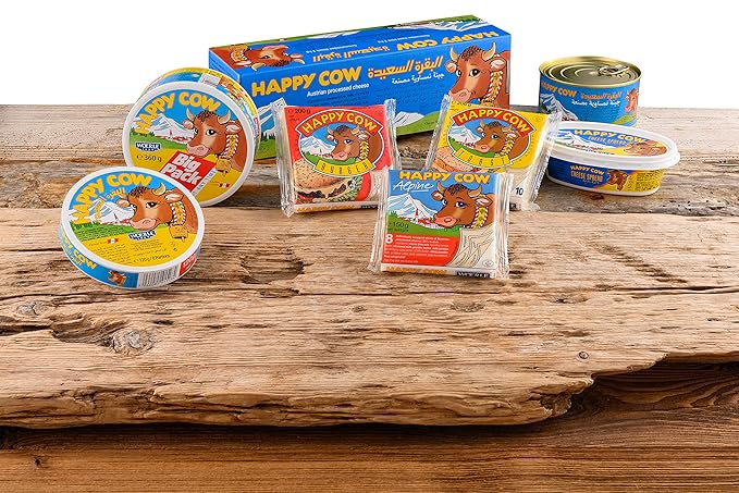 Happy Cow Halal Austrian Processed Cheese 12 OZ (340g) Easy Open Can, Rich Cheddar Flavor, Long