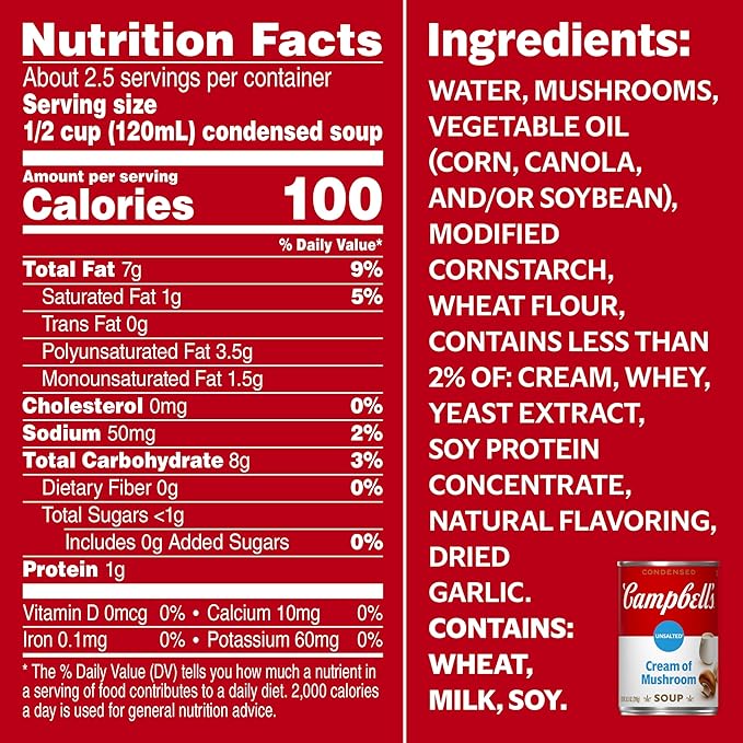 Campbell?™s Condensed Unsalted Cream of Mushroom Soup, 10.5 Ounce Can (Pack of 4)