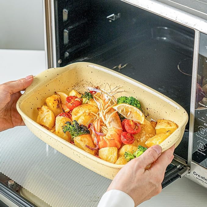 Casserole Dish Set of 3,Ceramic Bakeware for Oven,Rectangular Baking Dishes with Handles,High Heat