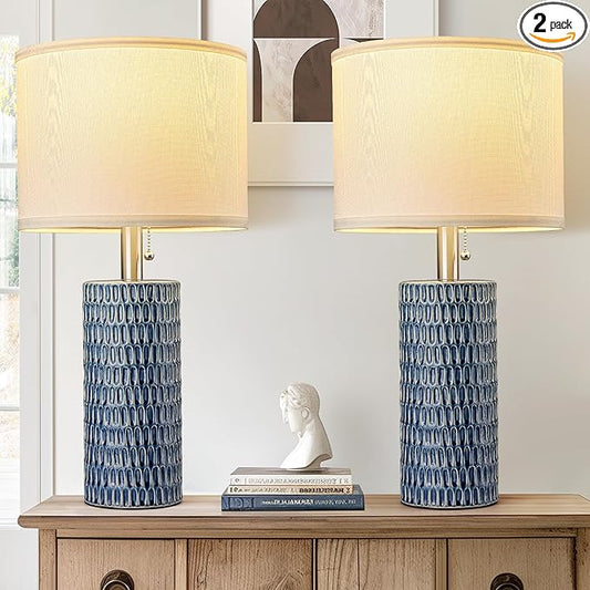 Table Lamps for Living Room Set of 2, Ceramic Table Lamps for Bedroom, 20" Modern Lamps for Night