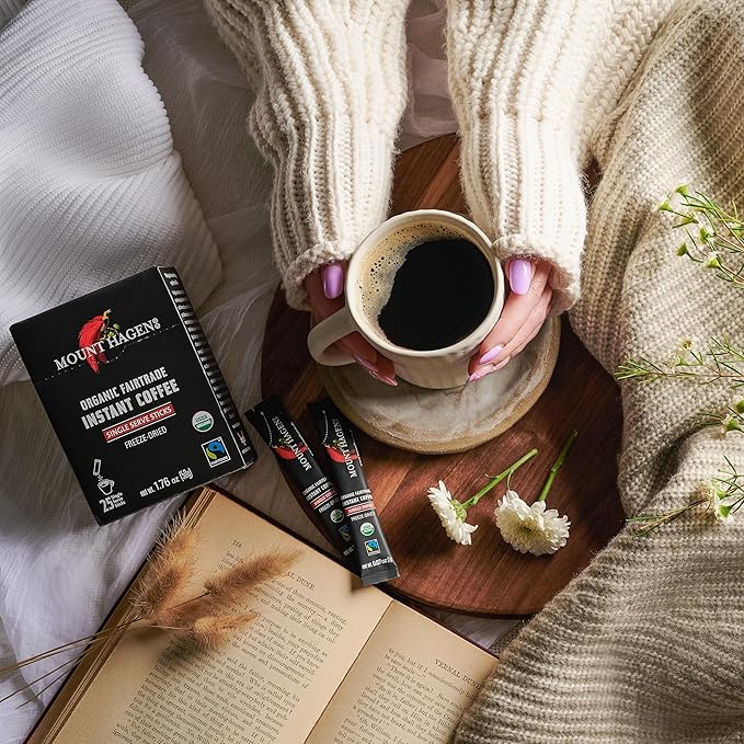 Mount Hagen 25 Count Single Serve Instant Coffee Packets - 2 Pack | Organic Medium Roast Arabica