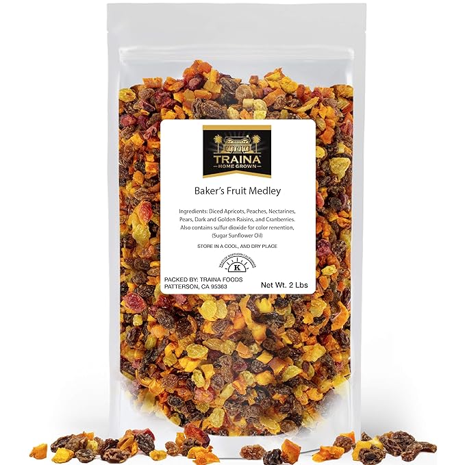 Traina Home Grown Sun Dried Baker?셲 Fruit Medley - Diced Peaches, Cranberries, Apricots, Pears