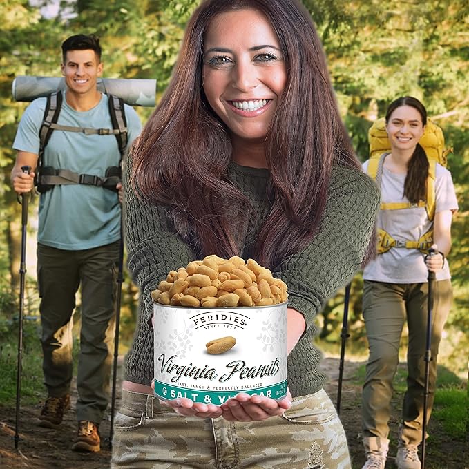 FERIDIES Salt and Vinegar Virginia Peanuts, Extra Large Roasted, 18 Oz Resealable Gourmet Snack Tin