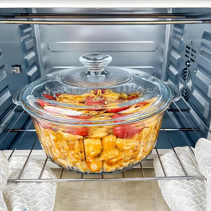 Round Glass Casserole Baking Dish With Lid, Borosilicate Glass, 2.4QT Glass Casserole Dish for Oven