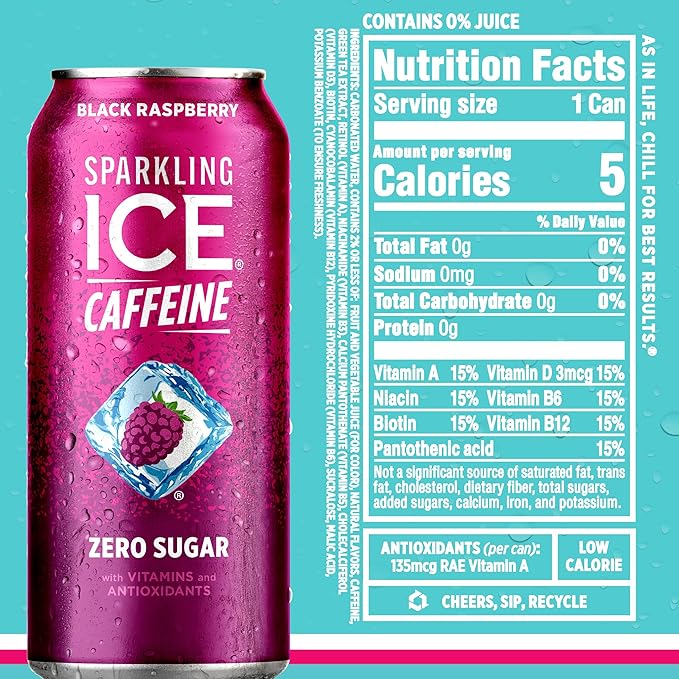 Sparkling Ice Caffeine Variety Pack, Flavored Sparkling Water, Zero Sugar, with Vitamins and