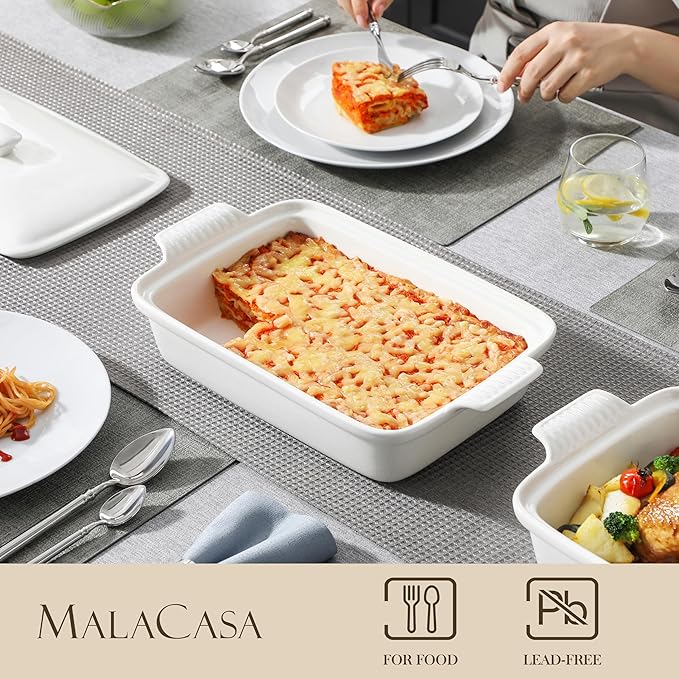 MALACASA 3.4 Quart Baking Dish With Lid, Porcelain Casserole dish with Lid, 13 x 9 Lasagna Pan Deep