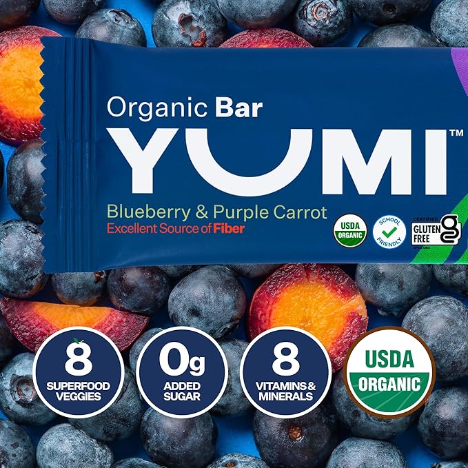 Yumi Organic Toddler Snacks Bars - Gluten-Free, No Added Sugar, 7+ Vegetables, Soft-Baked Crust