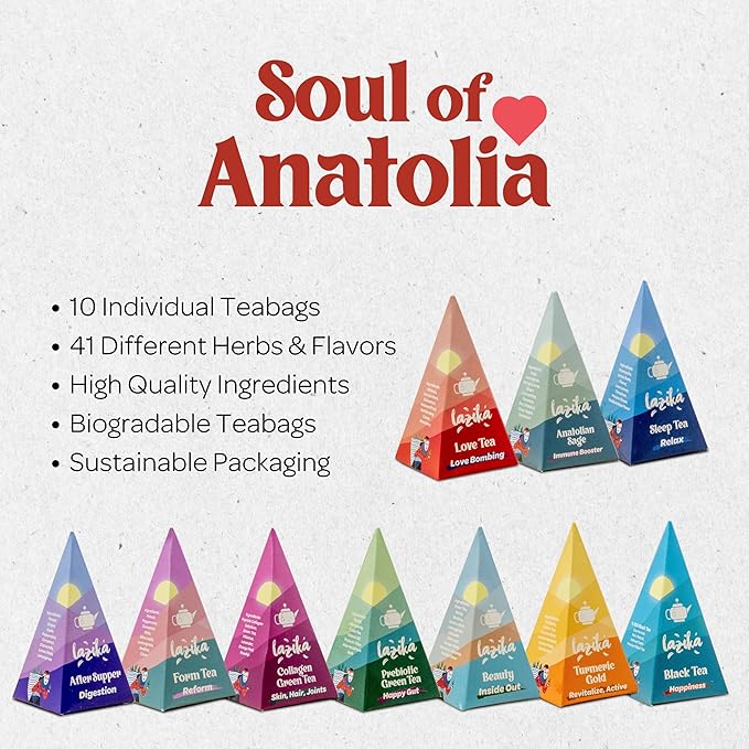 Lazika Tea Variety Pack with Lovely Presentation Box, Black, Green and Herbal Tea Sampler Gift Set