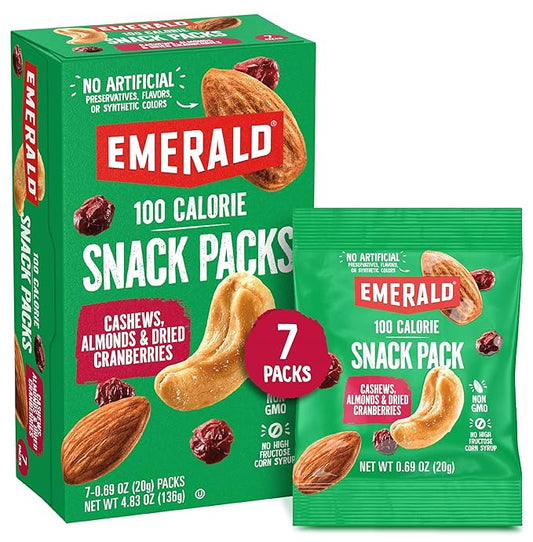 Emerald Nuts Cashews and Almonds with Dried Cranberries 7 Ct (1-Pack) | 100-Calorie Individual