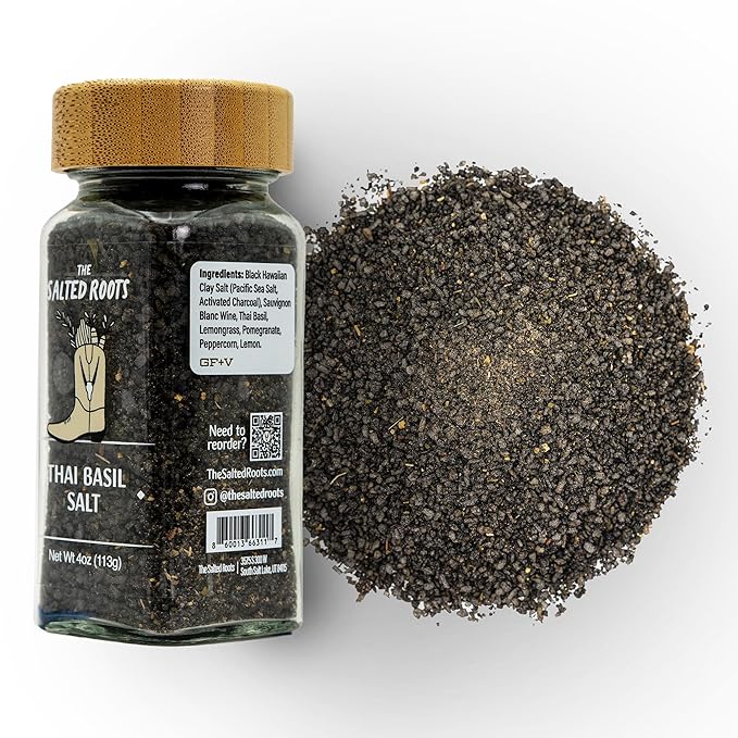 The Salted Roots - Smoked Thai Basil Salt - Infused with Thai Basil, Sauv Blanc, Lemongrass &