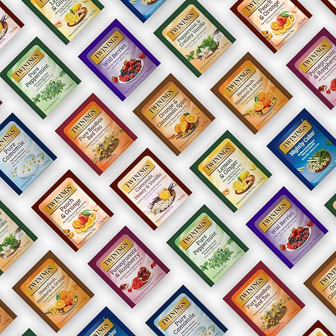 Twinings 48 Tea Bags Herbal Variety Pack, Bundle with 20 Flavored Honey Sticks – 12 Flavors