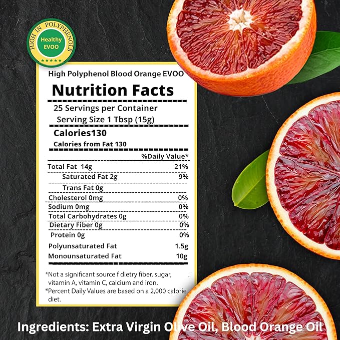M.G. PAPPAS High Polyphenol Rich Blood Orange-Infused Olive Oil Extra Virgin - Over 500mg/kg - Cold