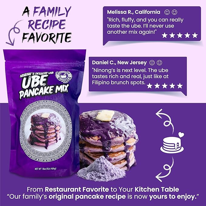 Ninong's Dessert Lab Ube Pancake Mix, Ube Flavored Buttermilk Pancake Mix with Real Ube, Makes Ube