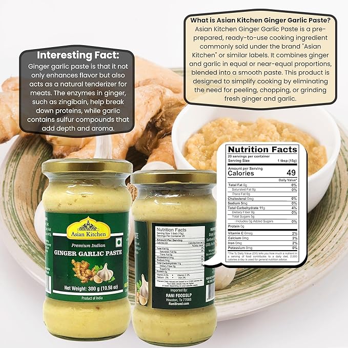Asian Kitchen Ginger Garlic Cooking Paste 10.5oz (300g) Glass Jar ~ Vegan | Gluten Free | NON-GMO |