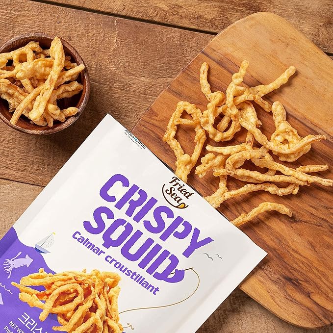 Calamari Chips Made with Real Squid [ 3 PACK ] Crunch + Crispy Healthy Snacks, Low Calorie Finger