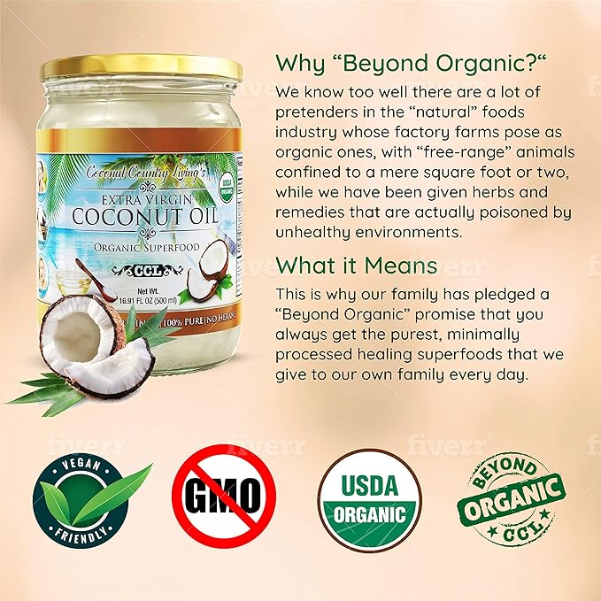 Organic Extra Virgin Coconut Oil - Unrefined Organic Cold Pressed | Ideal For Hair, Skin, Cooking