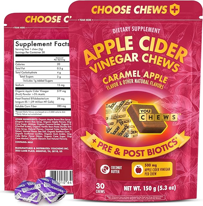 Apple Cider Vinegar Chews Better Than Apple Cider Gummies - Bloating Relief for Women and Men